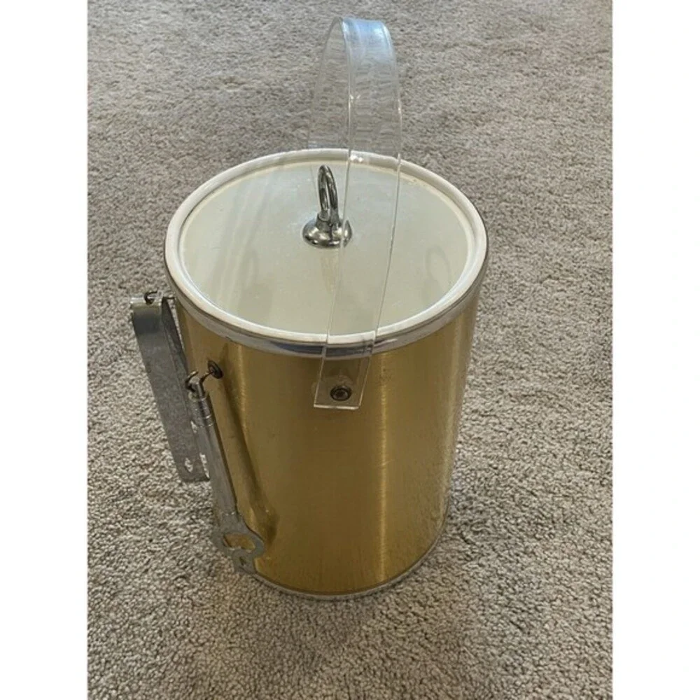 Ice Bucket Brushed Gold Silver Clear Lucite Handle‎ & Lid 3 Tools Box Vintage